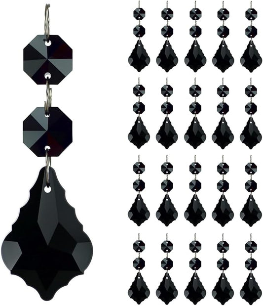 20pcs Crystal Maple Leaf Chandelier Prisms Replacement Pendant Connected Glass Octagon Beads Chain for Wedding Christmas Decoration 38mm (Black)