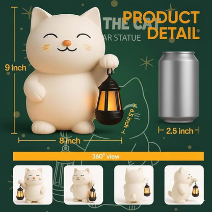 Solar Cat Garden Statue with Lantern – Outdoor Cat Statue for Garden, Patio & Yard, Weatherproof Resin Figurine Lawn Ornament Garden Decor with Soft Solar Glow