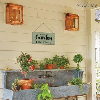 SCAZOMV Garden Sign Decor To Plant A Garden Is To Believe In Tomorrow Funny Outdoor Decorative For Garden Patio Farmhouse Potting Shed She Shed Personalized Wooden Hanging Plaque 5"X 10"