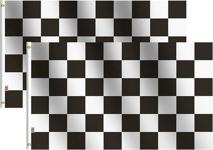 2Pack-NEW Checkered Flags 3x5 Ft,Canvas Header and Double Stitched - Brass Grommets for Easy Display,Black and White Racing Flag Race Car Party Banner