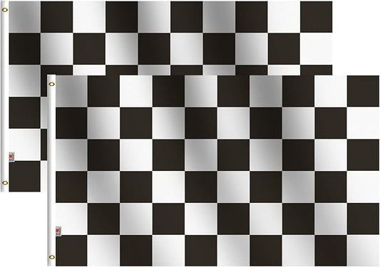 2Pack-NEW Checkered Flags 3x5 Ft,Canvas Header and Double Stitched - Brass Grommets for Easy Display,Black and White Racing Flag Race Car Party Banner