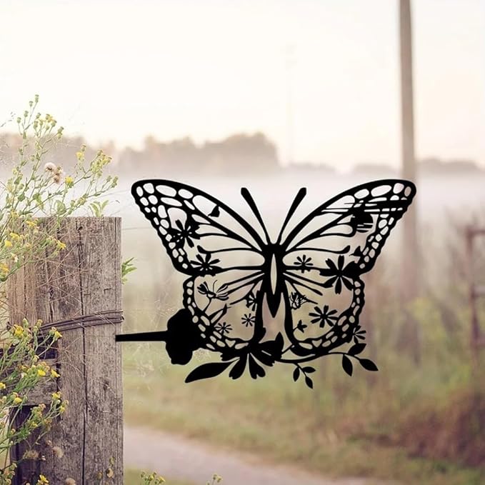 Metal Butterfly Art Silhouette Decorative Garden Stakes Black Statues Art for Yard Patio Outdoor Decor Garden Lawn Decorations