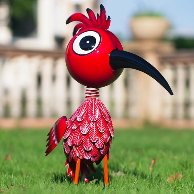 Metal Large Garden Statue,16.5" Red Bird Statues and Sculptures for Outdoor Decor,Metal Yard Art Lawn Ornaments for Patio Backyard Decoration