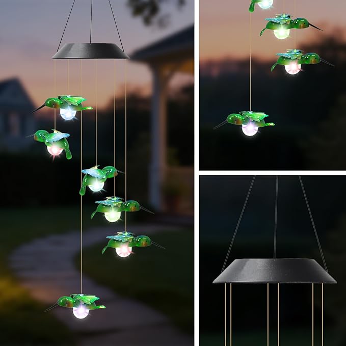 Solar Hummingbird Wind Chimes for Outside Garden, Patio, Yard – Decor for Festivals/Birthday/Christmas, for Women Mom Home Garden Patio Decor