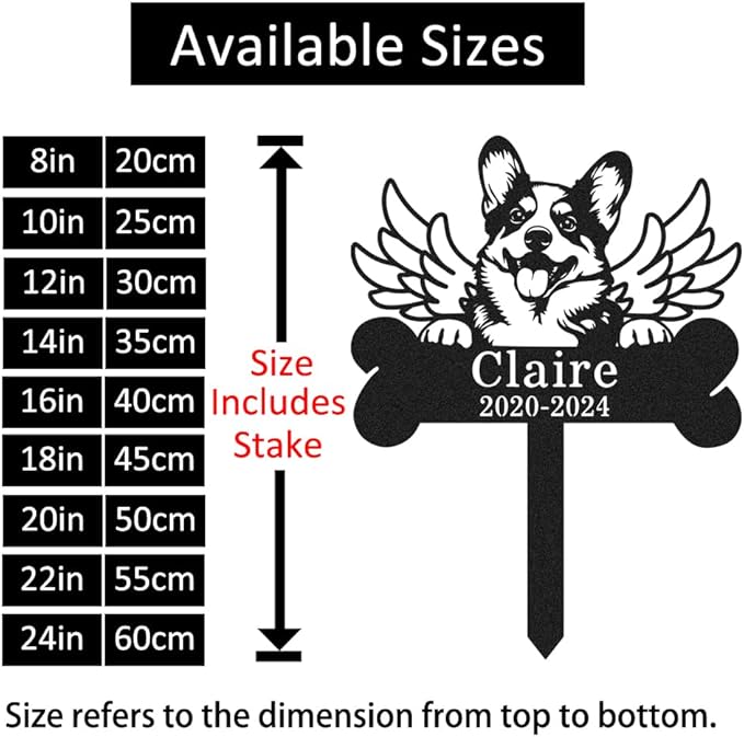Custom Metal Dog Corgi Memorial Stake with Wings, Personalized Dog Grave Marker with Bone Stake Outdoor Yard Garden Sign Tombstone, Customized Dogs Corgi Remembrance Plaque Pet Loss Gifts