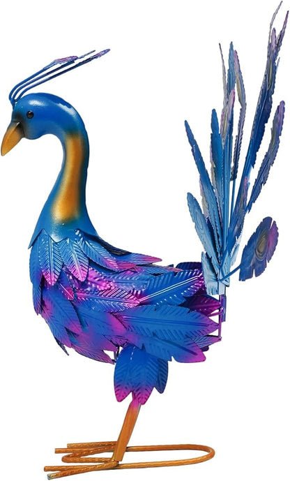 Set of 4 Peacock Statues, Colorful Iron Garden Decor with Realistic 3D Feathers, Outdoor Indoor Ornament for Patio, Yard, Balcony, or Home Decor