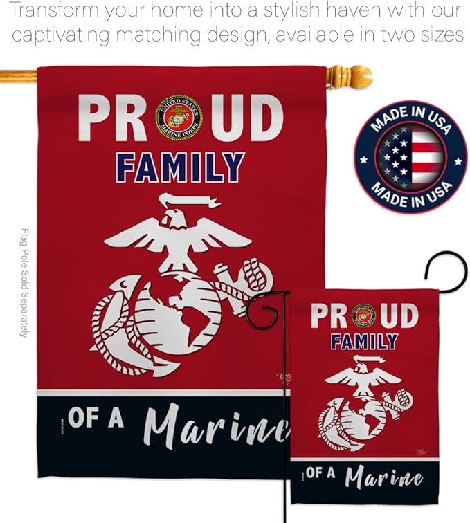 Proud Family Marines Garden Flag - Armed Forces Marine Corps USMC Semper Fi United State American Military Veteran Retire Official - House Banner Small Yard Gift Double-Sided Made in USA 13 X 18.5