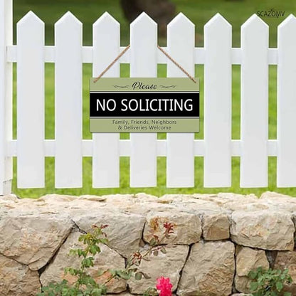SCAZOMV Please No Soliciting Family Friends Neighbors Deliveries Welcome Thank You Funny Rustic Wood Front Door Sign Vintage Wall Art Hanging Plaque Porch Yard Home Farmhouse Decor 10''x 5''