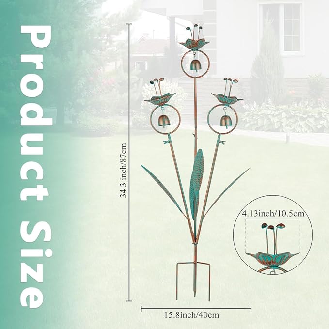 10FT Copper Lotus Rain Chain and Calla Lily Garden Stake with Bells for Outdoor Lawn Patio Decor