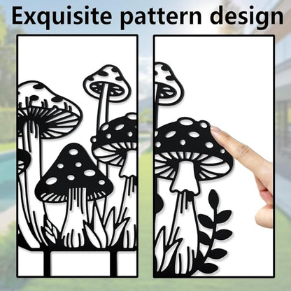 WADORN Mushroom Metal Outdoor Statues Silhouette, Funny Mushroom Metal Decorative Garden Stakes Mushroom and Grass Silhouette Ornament Gift Funny Outdoor Decor for Garden Backyard Patio Lawn Outdoor