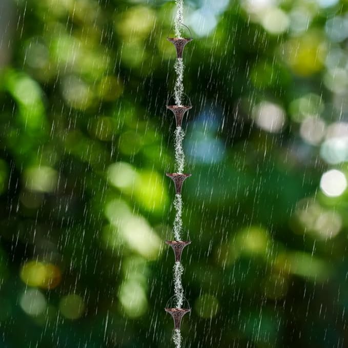 9.7ft Rain Chains for Outside, 10-Cup Rain Chain Replacement Downspout for Gutters,Eaves, Drainage, Adjustable Length(Brown)
