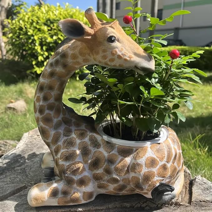 Giraffe Planter Statue for Home Decor - Cute Animal Flower Pot Holder for Indoor Outdoor Garden Balcony - Resin Succulent Planter Gift for Housewarming Birthday Party