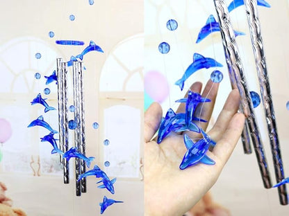 Blue Acrylic Dolphin Wind Chimes Decoration for Ourdoor & Indoor, Garden, Yark, Patio and Home Decor, Wind Chime Bell Hanging Ornament Gift for Friends, Festival and Party, Housewarming