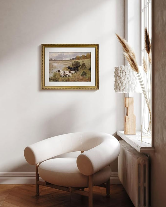 ARPEOTCY Vintage Gold Framed Large Wall Art, Retro River Landscape Paintings, Canvas Prints Artwork with Antique Frame, Victorian Wall Picture Decor for Room Gallery Living Room, 16x20 inch