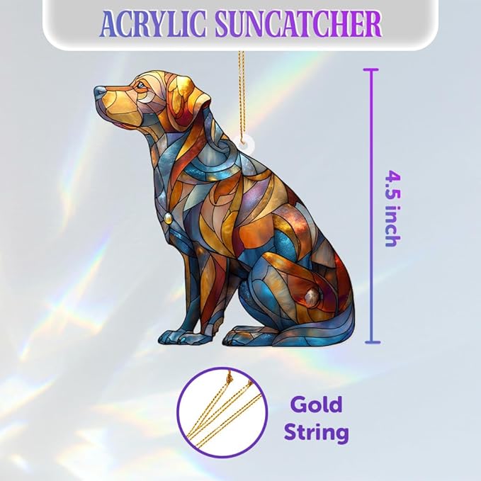 Acrylic Stained Glass Style Dog Ornament – Labrador Retriever Window Hanging Suncatcher, Pet Memorial Keepsake for Dog Lovers, Christmas Tree Decoration, Animal Decor Gift(Sun-07)