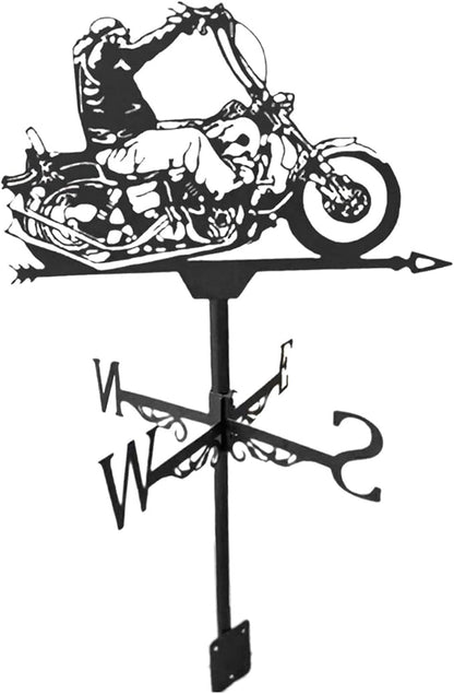 Black Weather Vane Animal Statue Wind Direction Indicator Garden Measuring Tool Crafts Ornament, Motorcycle