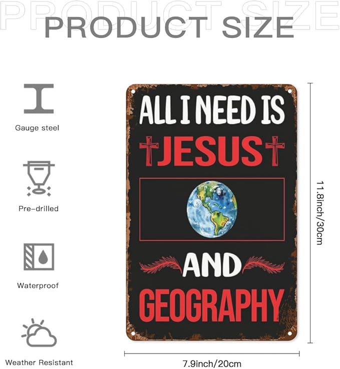 Vintage Tin Metal Sign Jesus Geographys 8x12 Inches Retro Wall Decor for Home,Garden,Patio,Office,Kitchen,Bathroom,Living Room,and More! Funny Quotes & Motivational Decorations