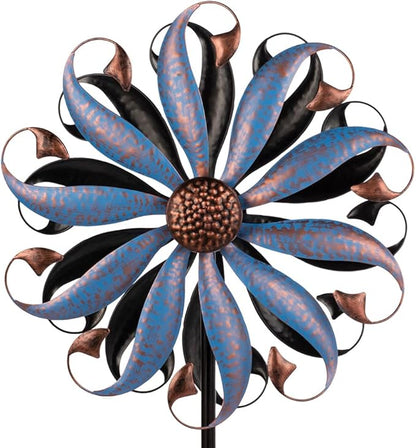VEWOGARDEN Wind Spinners Outdoor, Metal Kinetic Wind Spinner with Flower Design for Yard Garden Lawn Decorations, Dark Blue