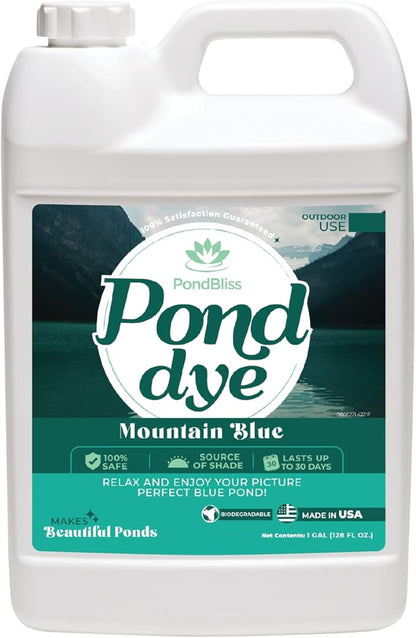 Mountain Blue Pond Dye for Large Ponds up to 1 Acre, Fish and Animal Safe - 1 Gallon (128oz)