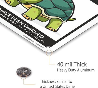 SmartSign Funny Beware Of Turtles Warning Sign - 10"x7", 40 mil Laminated Rust-free Aluminum - Metal Signs for Tank Accessories Decor, Outdoors, Patio, Man Cave, Gifts - Turtles Theme, Made in USA
