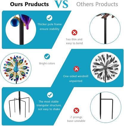 Peacock Outdoor Wind Spinner, 64 Inch Double Wind Sculpture,Waterproof Wind Sculptures & Spinners, Metal Windmill for Garden Yard Patio Decoration