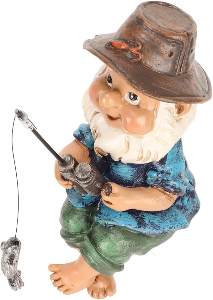 Pwshymi Fishing Gnome Garden Statue, Fishing Gnome Sitter Statue Funny Resin Decorative Outdoor Garden Lawn Gnome Fishing Gnomes Plush for Patio Yard Lawn Decoraci¨®n