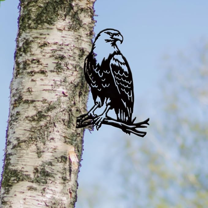 SUPERDANT Metal Eagle Garden Decor Bird Outdoor Garden Ornament Black Silhouette Tree Decor Animals Metal Yard Stakes Decorative Gardens Yard Art for Lawn Patio Gift for Gardeners