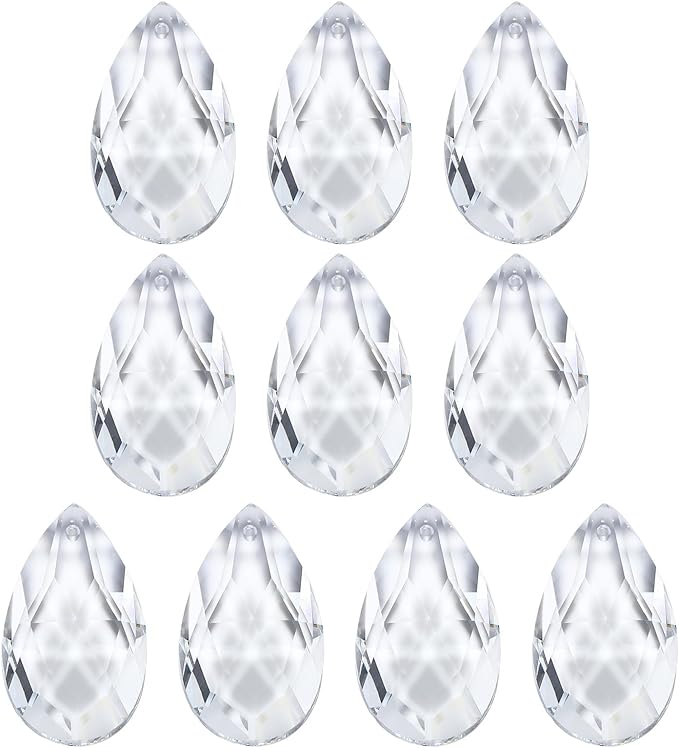 PATIKIL K9 Crystal Pendants Teardrop Beads, 10 Pack 38mm Chandelier Prisms Parts Hanging Beads DIY Lamp for Arts Crafts Decoration, Clear