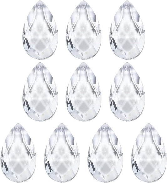 PATIKIL K9 Crystal Pendants Teardrop Beads, 10 Pack 38mm Chandelier Prisms Parts Hanging Beads DIY Lamp for Arts Crafts Decoration, Clear
