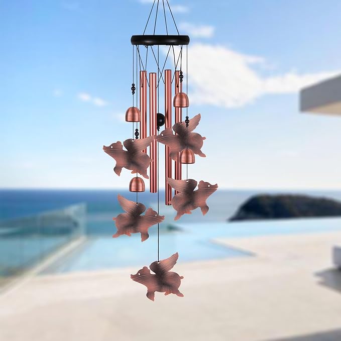 Outdoor Flying Pig Wind Chimes, Pigs WindChimes, Gift Wind Chime, Red Copper Flying Pigs Wind Bell, Gifts for Women, for Home, Garden, Indoor, Outdoor Decoration, Garden Fly Pigs Wind Chimes