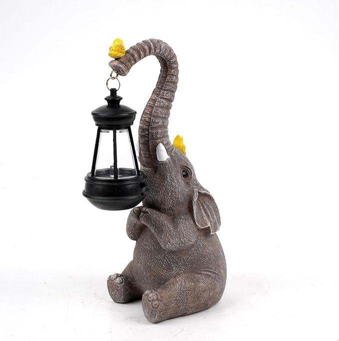 Elephant Garden Statues with Solar Lantern Outdoor Elephants Figurine Resin Elephant Sculpture Solar Lights for Decoration Yard Patio Balcony Lawn Ornament Art Decor, Unique Gift for Grandma Wowen Mom