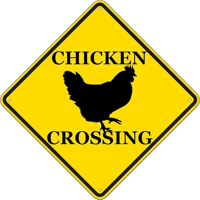 Rogue River Tactical Funny Metal Warning Chicken Crossing XING Tin Sign Wall Décor Man Cave Bar Rooster Chicks Hen