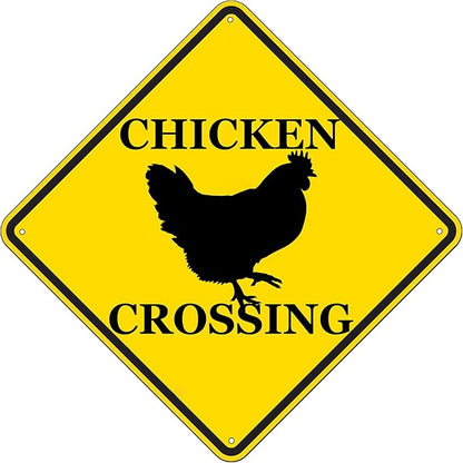 Rogue River Tactical Funny Metal Warning Chicken Crossing XING Tin Sign Wall Décor Man Cave Bar Rooster Chicks Hen