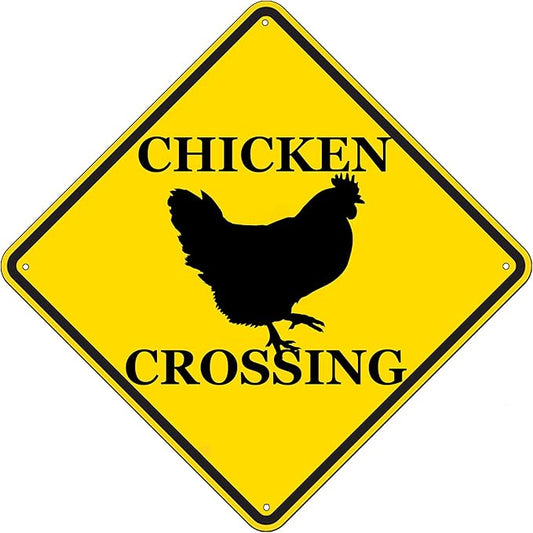 Rogue River Tactical Funny Metal Warning Chicken Crossing XING Tin Sign Wall Décor Man Cave Bar Rooster Chicks Hen