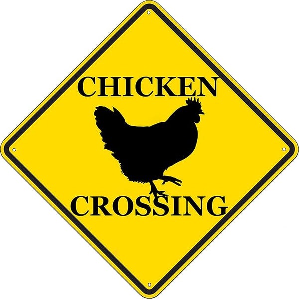 Rogue River Tactical Funny Metal Warning Chicken Crossing XING Tin Sign Wall Décor Man Cave Bar Rooster Chicks Hen
