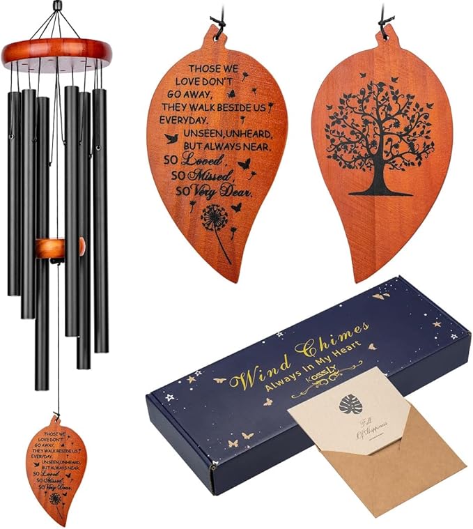 Sympathy Wind Chimes,32" Memorial Wind Chimes for Loss of Loved One, Sympathy Grief Memorial Bereavement Gift,in Memory of Loved One Loss of Mother Father，Home Decor Garden Patio Outdoor-Black