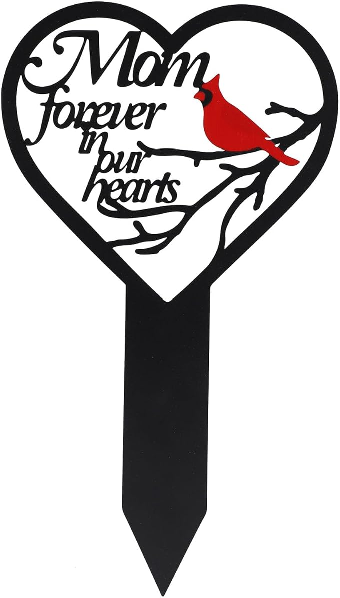 Mom-A Heart Cardinals Metal Memorial Plaque Decoration for Cemetery Mom and Dad
