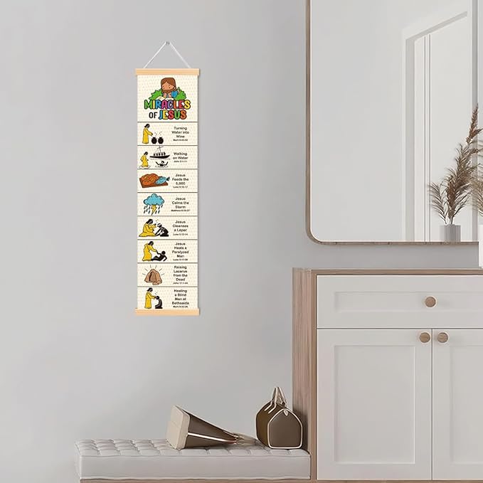 Miracles of Jesus Banner, Church Banner, Christian Rustic Hanging Door Flag, Farmhouse Decorations Outdoor Indoor, Church Activity Decor, Bible Lesson, Scripture and Words Decorations