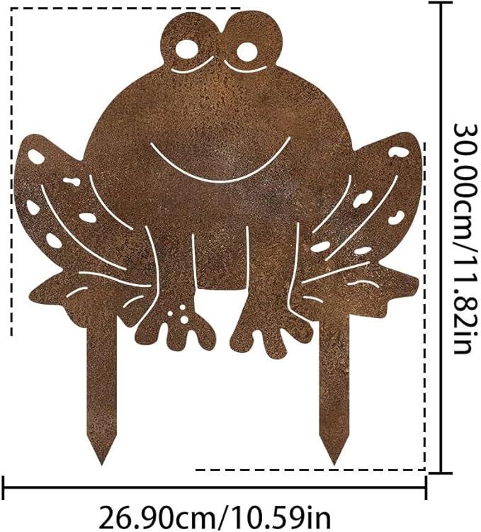 Rusty Metal Frog Garden Statue - Classic Outdoor Lawn Ornament, Durable Metal Silhouette Stake Decor for Yard, Patio, Weather-Resistant & Easy Ground Installation