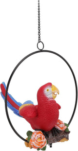 Hanging Iron Ring Parrots Resin Garden Statue, Outdoor Hanging Parrot Decor with Metal Ring, Exquisite Colorful Bird Ornament for Courtyard Balcony Lawn