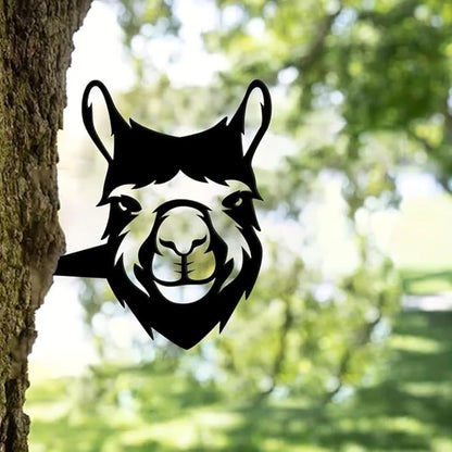 Funny Alpaca Garden Stake Animal Metal Art Silhouette Yard Tree Decor Stake for Fence Mount Garden Decor Lawn Yard Outdoor Statue, Black