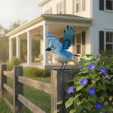 Cruis Cuka 9.5" Blue Jay Garden Decor, Hand-Painted Metal Bird Sculpture, Weatherproof Yard Art for Patio, Farmhouse Spring Gift