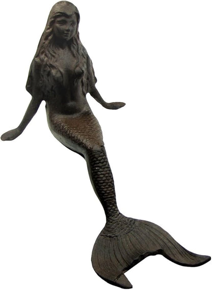 Large Rustic Metal Mermaid Yard Pond Statue Garden Sculpture Coastal Shelf Decor