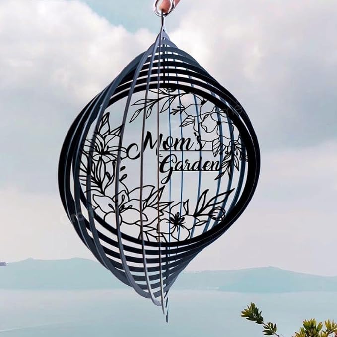 Personalized Mom’s Garden Metal Wind Spinner, Custom Hanging Ornament for Outdoor Display, Kinetic Yard Art, Unique Gift for Mom (Mom’s Garden Wind Spinner)