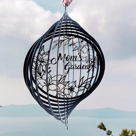 Personalized Mom’s Garden Metal Wind Spinner, Custom Hanging Ornament for Outdoor Display, Kinetic Yard Art, Unique Gift for Mom (Mom’s Garden Wind Spinner)