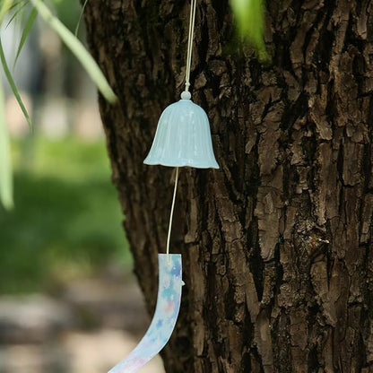 Ceramic Small Japanese Wind Chimes Outdoor, Cute Handmade Pendants Wind Bells/Wind Chimes for Outside with Soothing Melodic Tones for Garden Patio Balcony Home Décor (Blue)