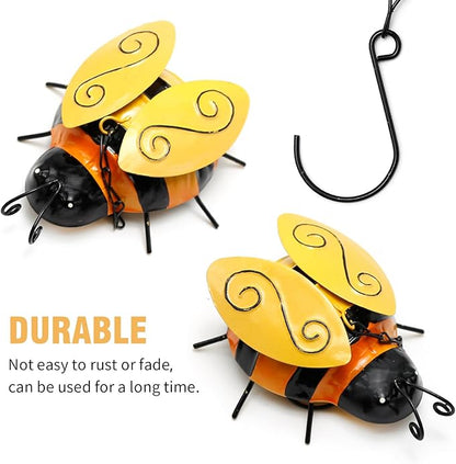 2 Pcs Metal Bee Wind Bells, Small Insect Chime Decor for Garden Yard Patio, Lucky Hanging Rustic Home Ornament, Indoor Outdoor Iron Stereo Hanging Bell