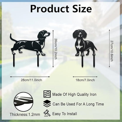 WADORN 2 Styles Dachshund Dog Metal Decorative Garden Stakes, Funny Dachshund Metal Outdoor Statues Black Puppy Silhouette Ornament Dog Gifts Animal Dog Stakes for Garden Backyard Patio Lawn Walkways