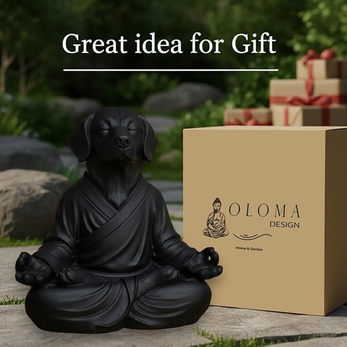 OLOMA Concrete Meditating Dog Statue Heavy Stone Garden Sculpture with Protective Resin Coating Weather Resistant Outdoor Indoor Decor for Patio Lawn Yard Entryway Meditation Space Accent Feature