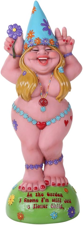 Pacific Giftware Hippie Lady Gnome Flower Child Garden Gnome Statue 12H